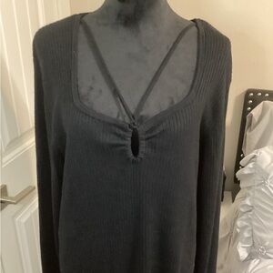 EUC - Cato Black Ribbed Sweater - Peep Hole and Lines in Front - Size 26/28w!